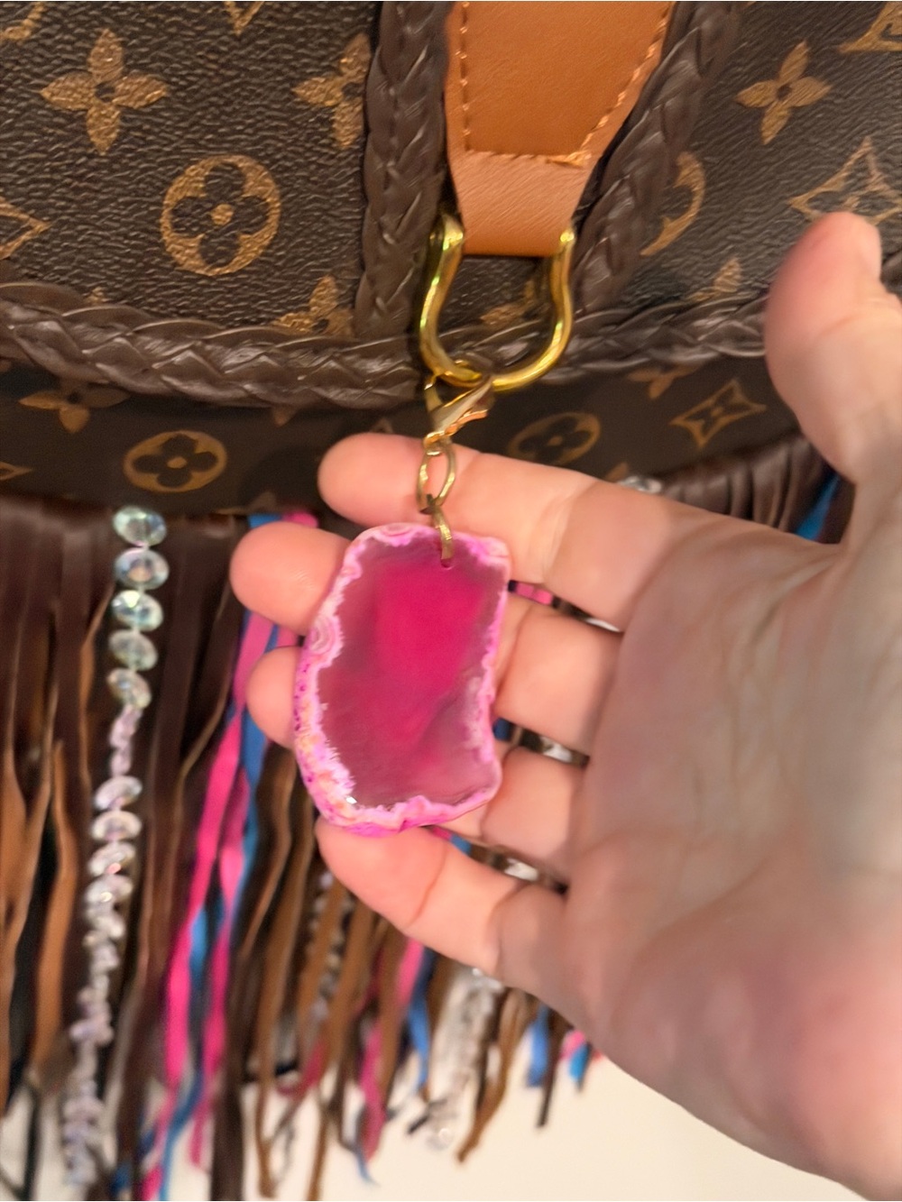 Fringed Multicolor Leather Crossbody Bag - Picture 3 of 5